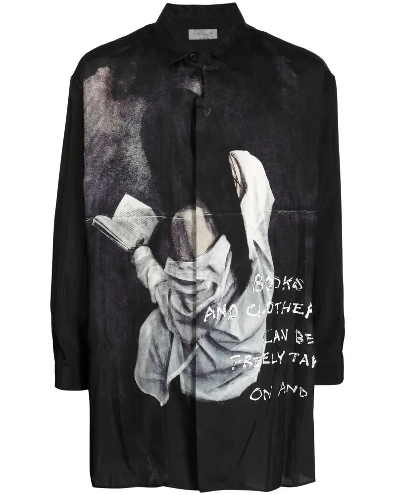 Yohji Yamamoto Hemd mit grafischem Print Schwarz