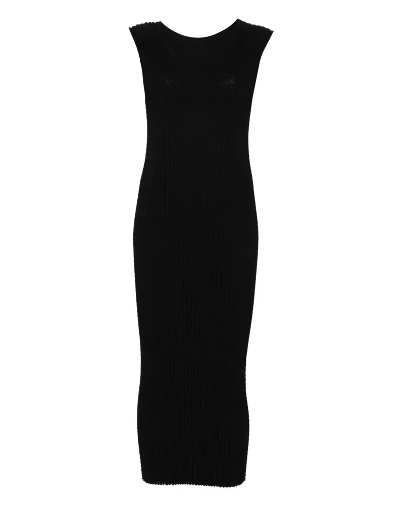 Issey Miyake Geripptes Midikleid - Schwarz Schwarz