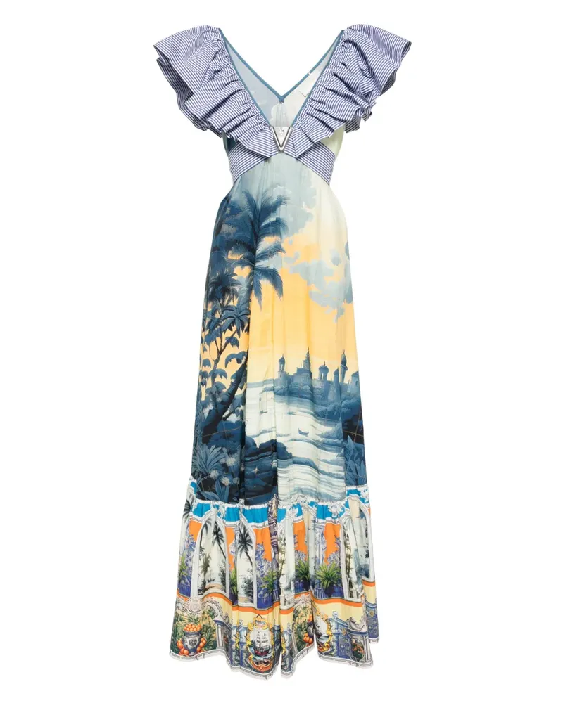 Camilla Kleid mit Rüschenkragen - Blau Blau