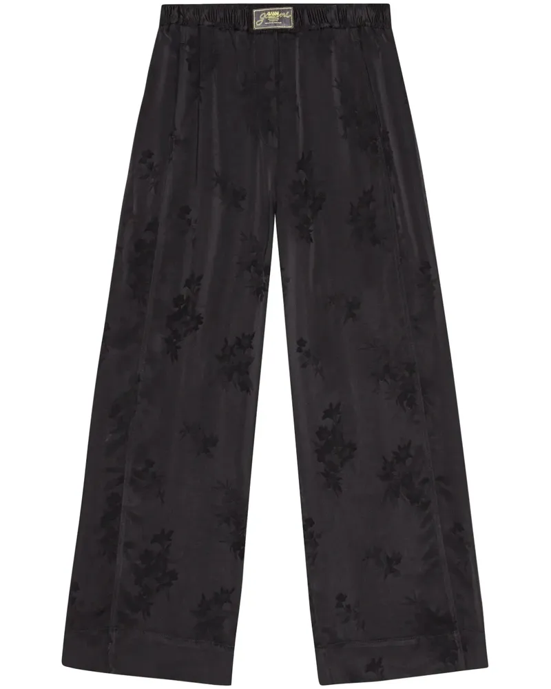 Ganni Hose mit Blumenjacquard - Schwarz Schwarz