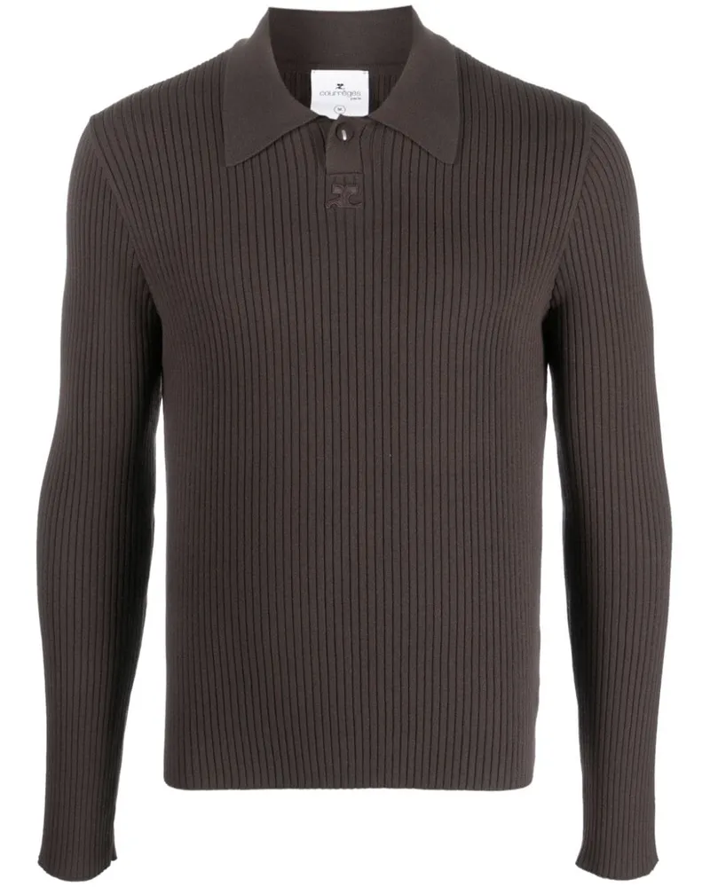 Courrèges Geripptes Poloshirt mit Logo-Patch - Braun Braun