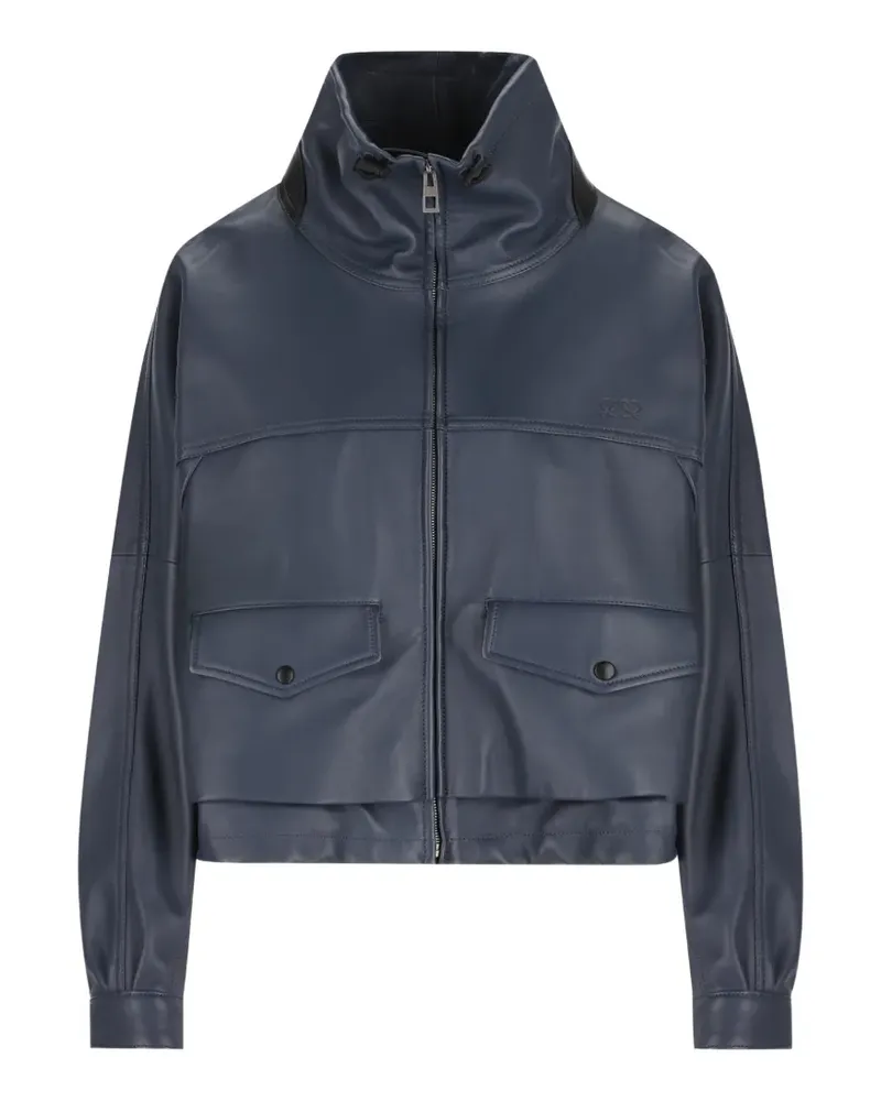 Loewe high-collar leather jacket - Blau Blau