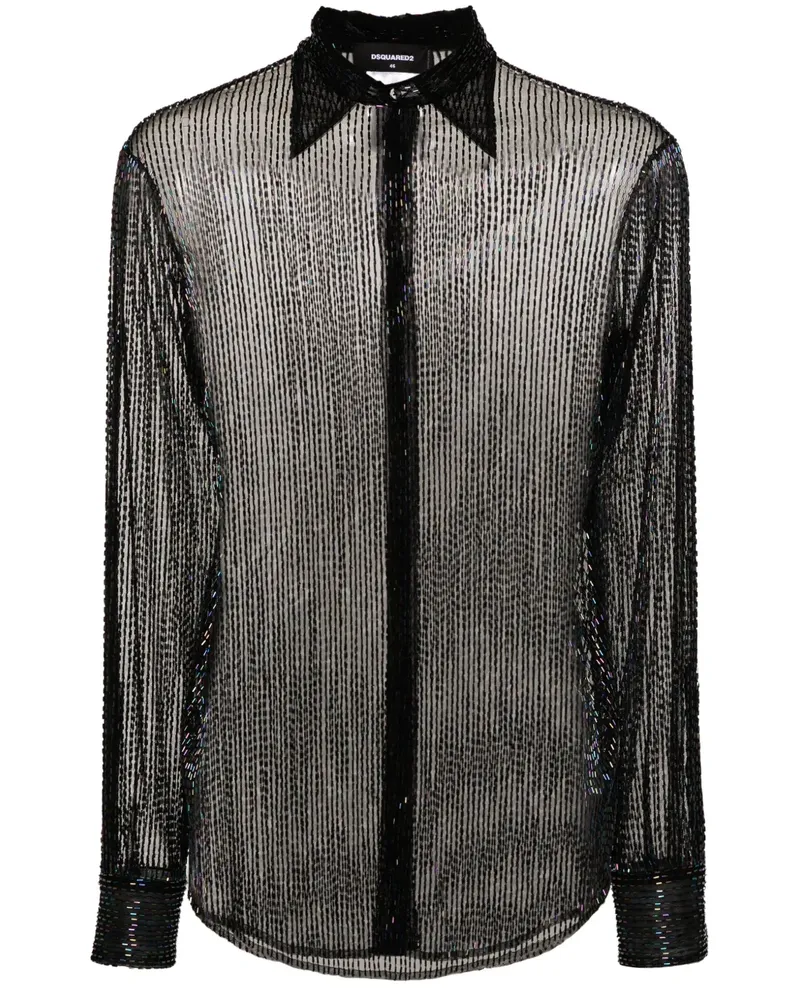 Dsquared2 70's Tüllhemd mit Perlen - Schwarz Schwarz