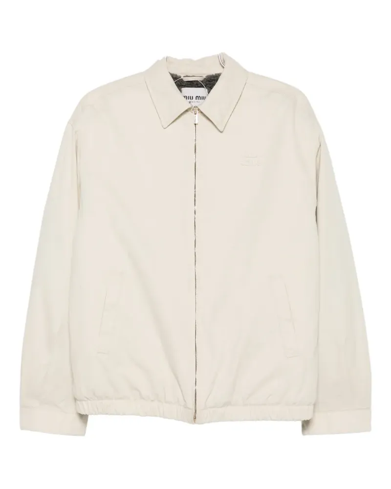 Miu Miu logo-embroidered zip-up jacket - Nude Nude