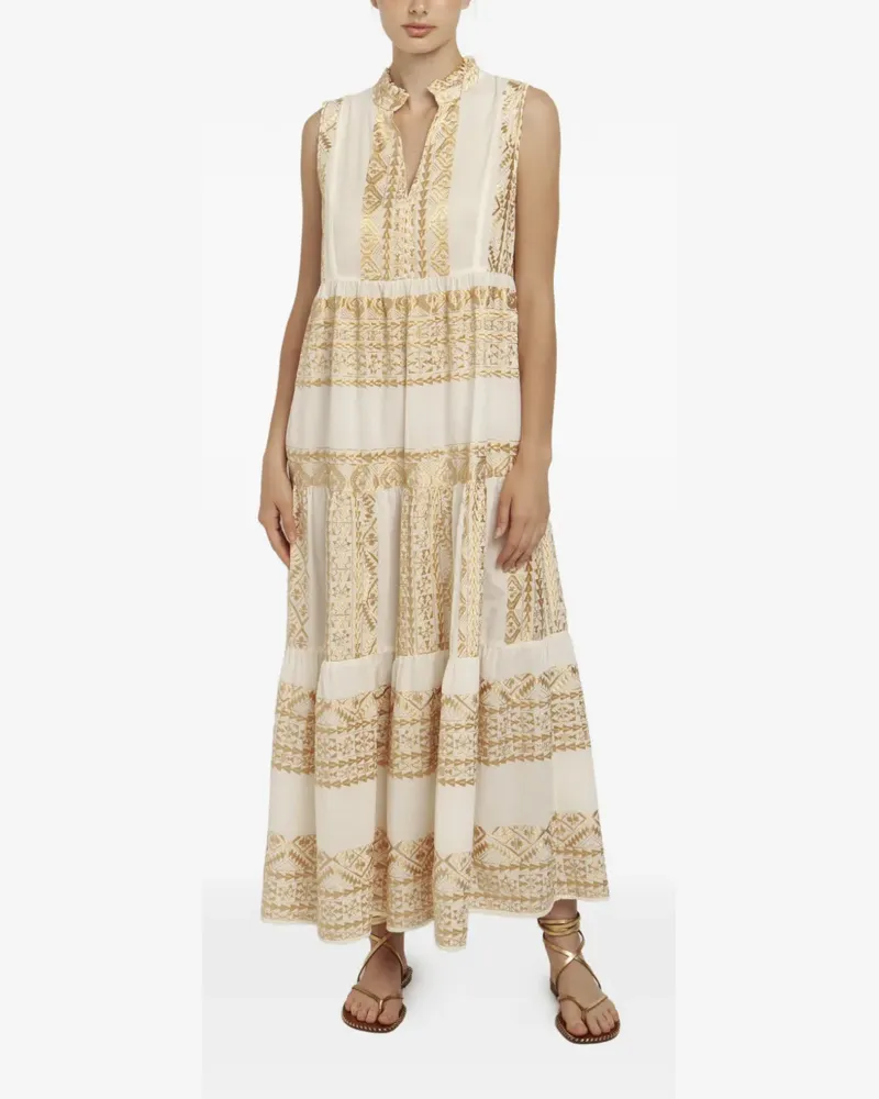 Greek Archaic Kori embroidered tiered dress - Nude Nude
