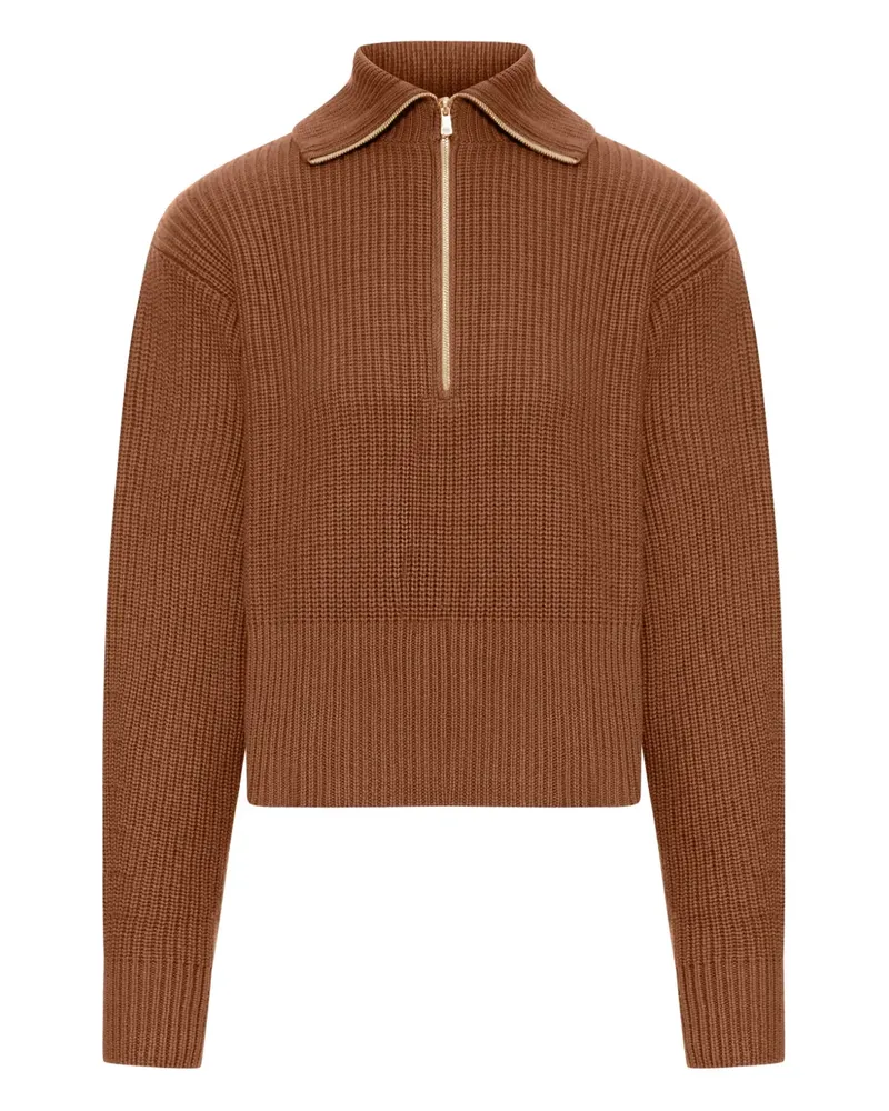 Max Mara Gerippter Pullover mit Reißverschluss - Braun Braun