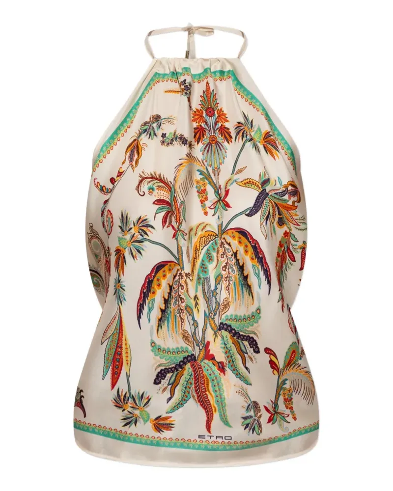 Etro floral-print halter-neck blouse - Nude Nude