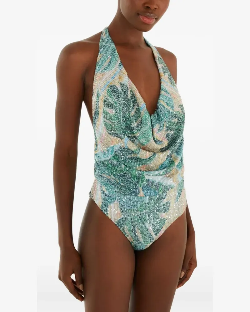 FARM Rio sequin-embellished halterneck swimsuit - Grün Grün