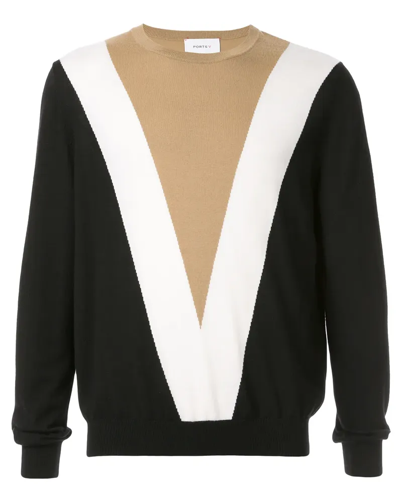 Ports V Pullover in Colour-Block-Optik - Schwarz Schwarz
