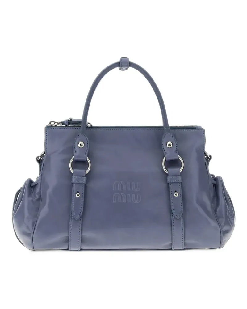 Miu Miu logo-embossed leather tote bag - Blau Blau