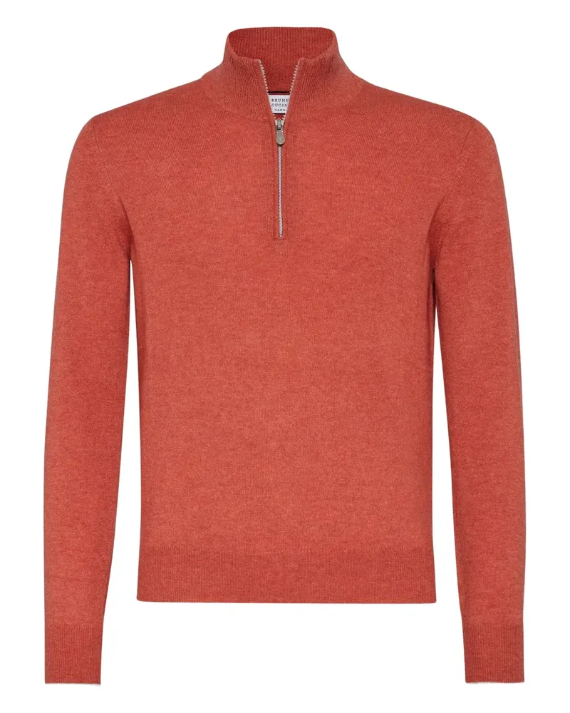 Brunello Cucinelli Kaschmirpullover mit kurzem Reißverschluss - Orange Orange