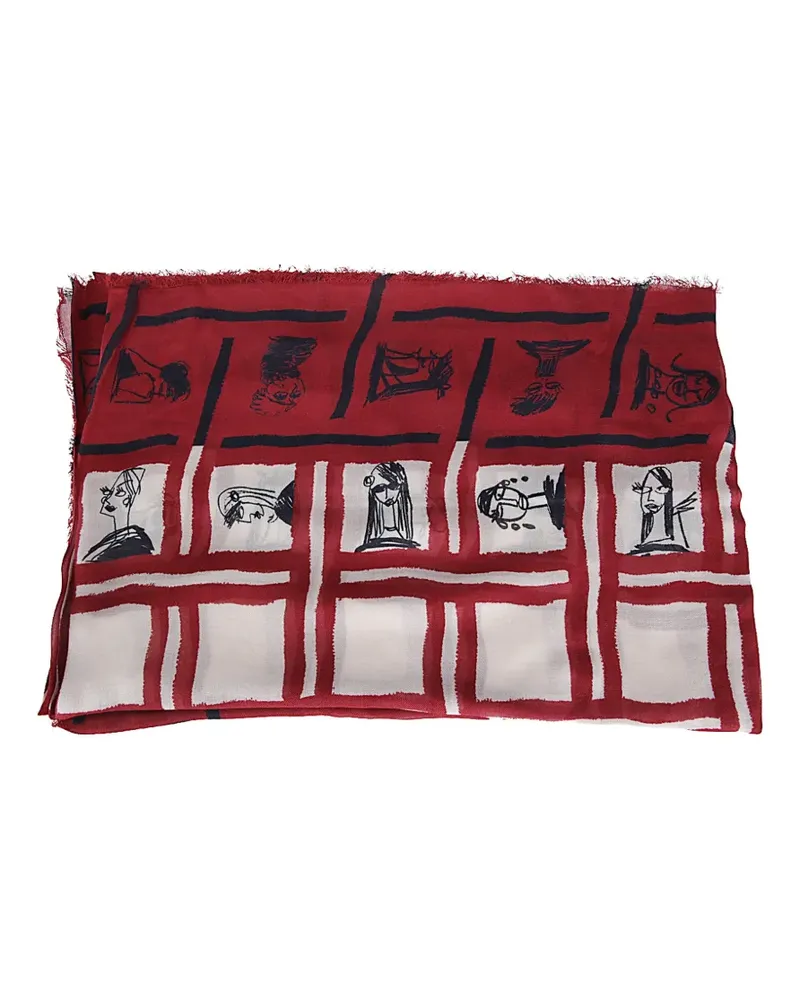 Faliero Sarti graphic-print frayed scarf - Rot Rot
