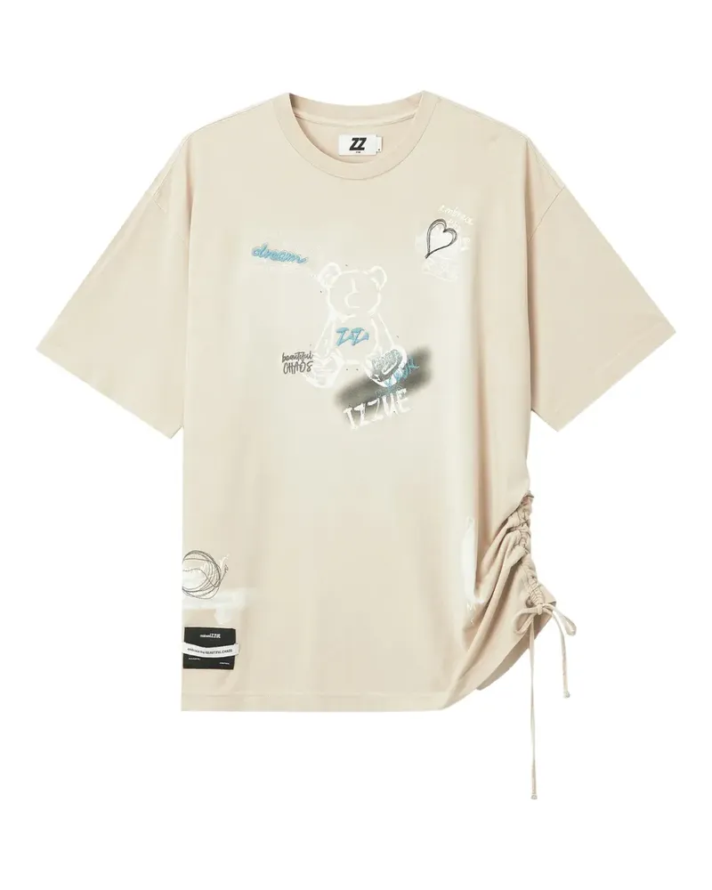 Izzue drawstring graphic-print T-shirt - Nude Nude