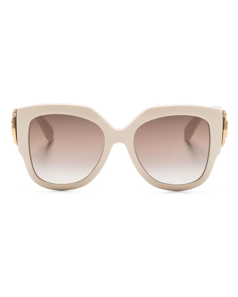 Gucci Runde Sonnenbrille mit Logo-Schild - Nude Nude