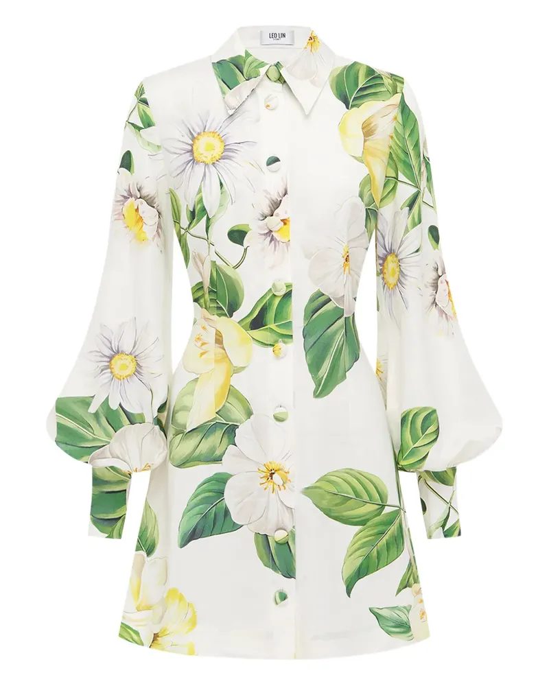 LEO LIN Minikleid mit Blumen-Print - Weiß Weiß