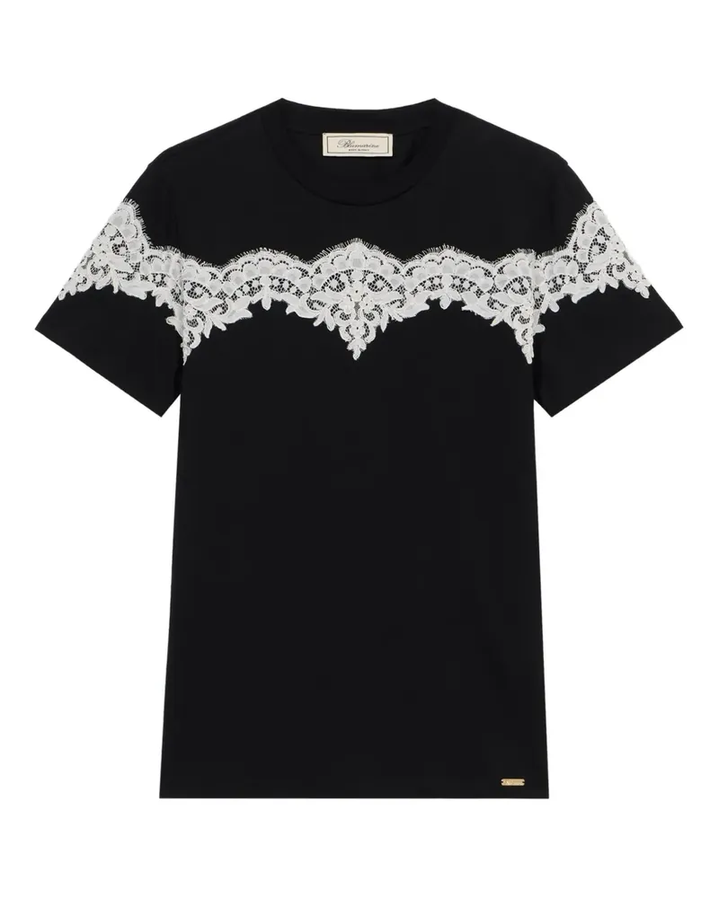 Blumarine T-Shirt mit Spitzendetail - Schwarz Schwarz