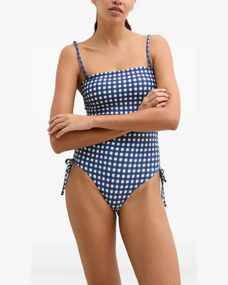 Marc O'Polo gingham-check ruched-side swimsuit - Blau Blau