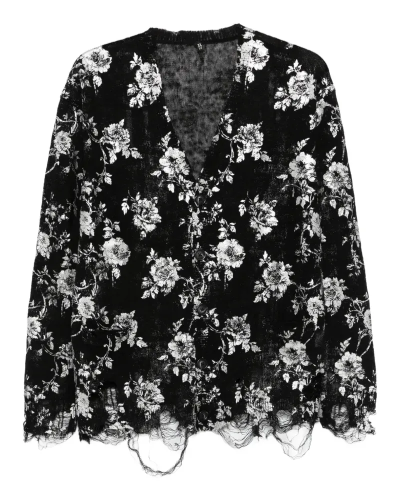 R13 floral print frayed cardigan - Schwarz Schwarz