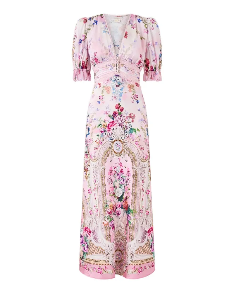 Camilla Geblümtes Maxikleid mit Spitzeneinsatz - Rosa Rosa