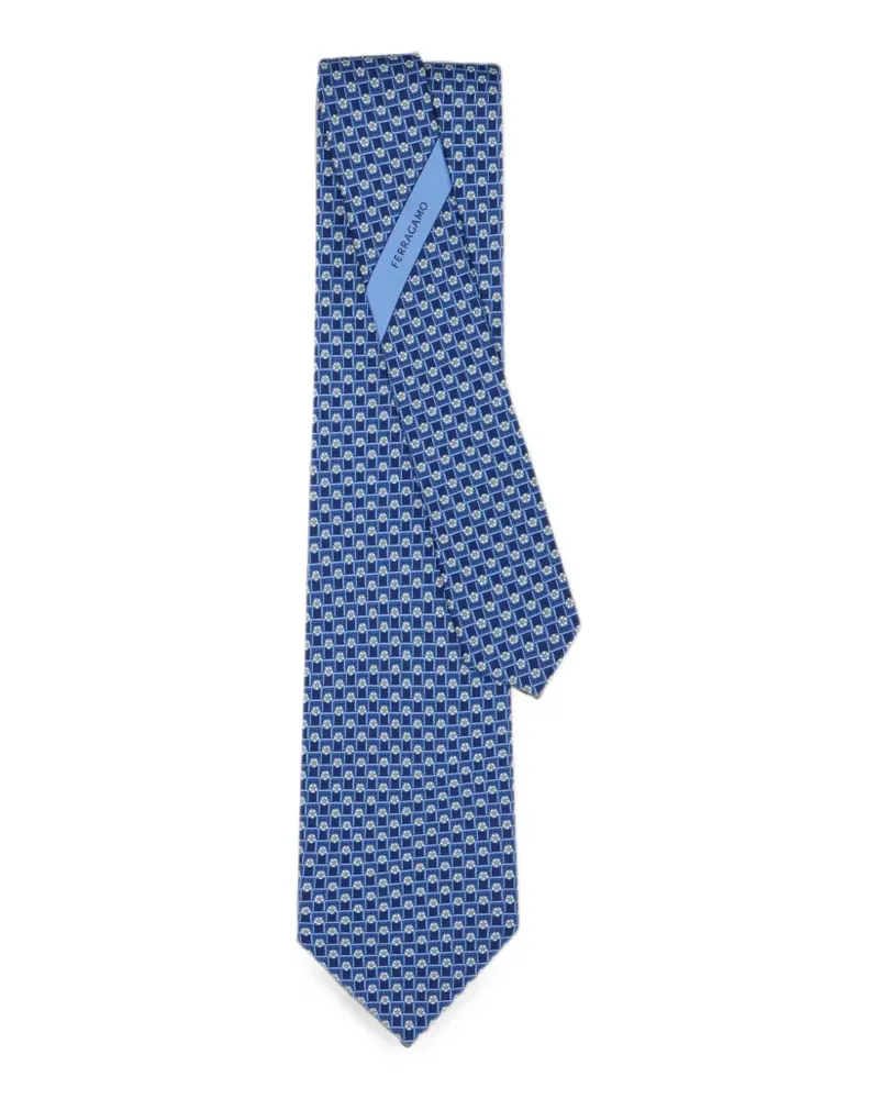 Ferragamo Seidenkrawatte mit Fußball-Print - Blau Blau