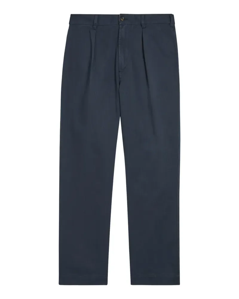 Drake's pleat-detail herringbone trousers - Blau Blau