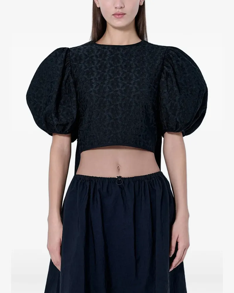 Cecilie Bahnsen Oberteil mit Puffärmeln aus Blumen-Jacquard - Schwarz Schwarz