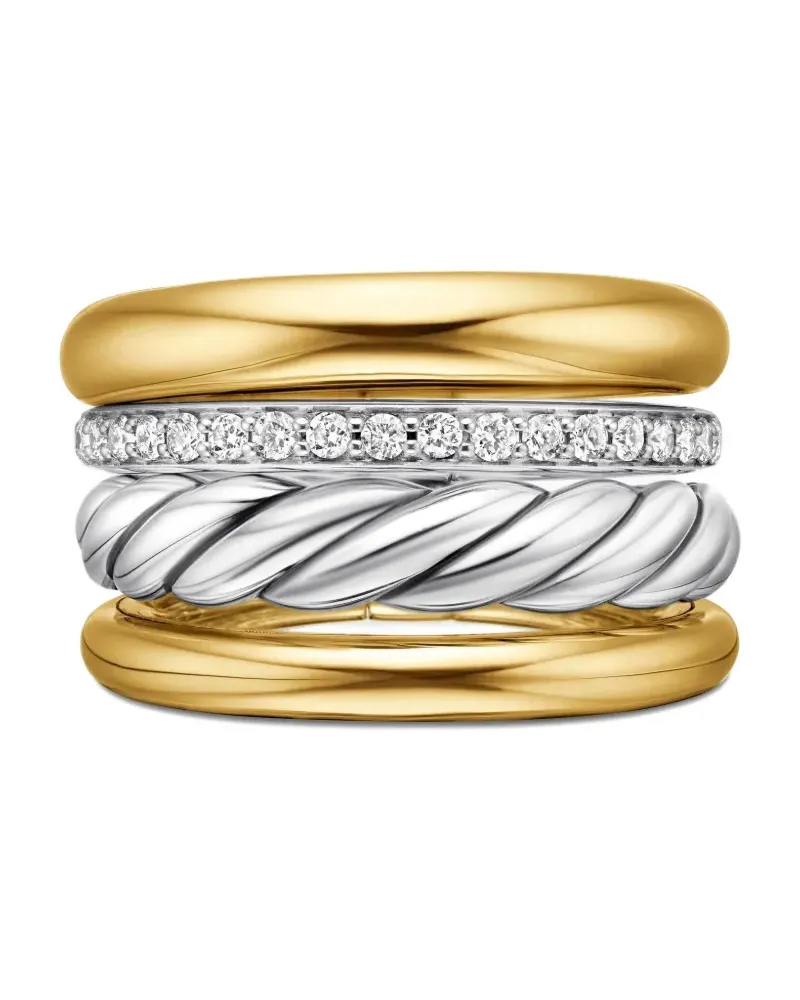 David Yurman 18kt DY Mercer Multi Row Gelbgold- und Sterlingsilberring mit Diamanten (14mm Gold