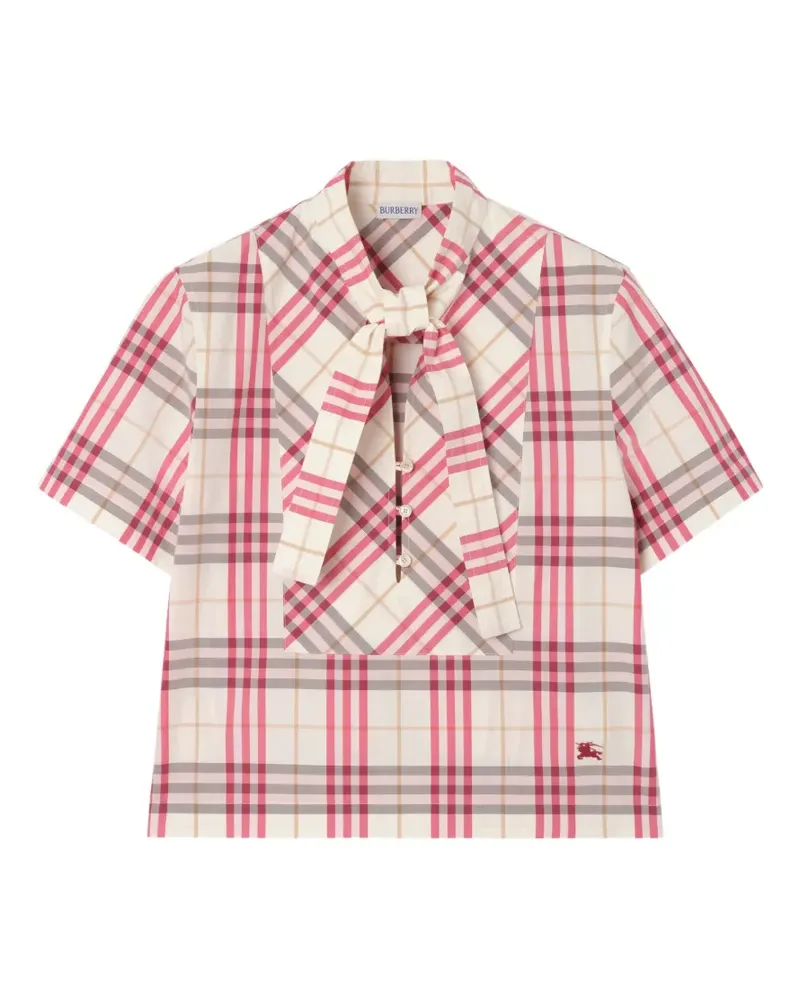 Burberry Cropped Schluppenbluse mit Check - Nude Nude