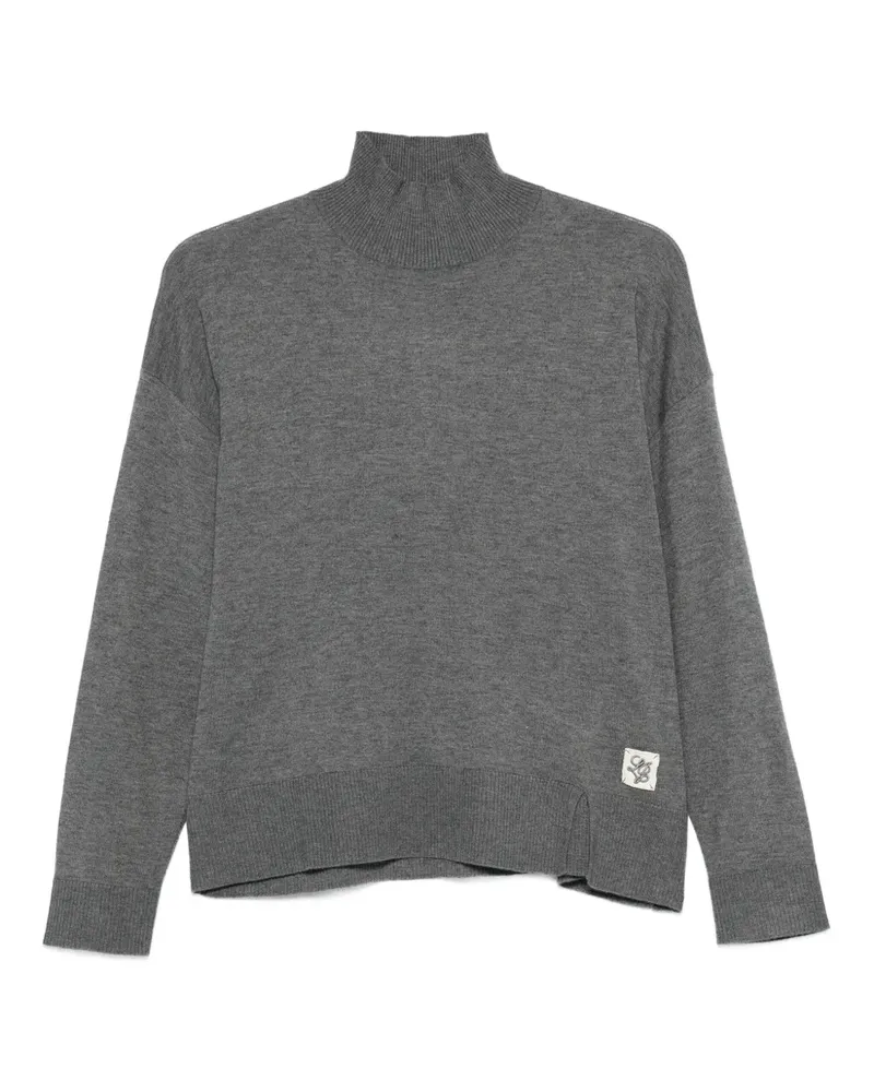 Liu Jo high-neck logo-patch sweater - Grau Grau