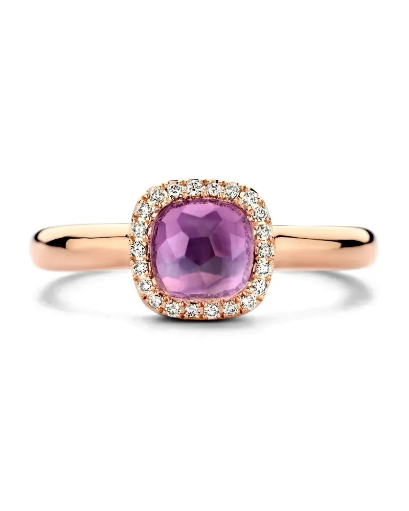 TIRISI 18kt Milano Sweeties Rotgoldring mit Amethyst und Diamant - Rosa Rosa