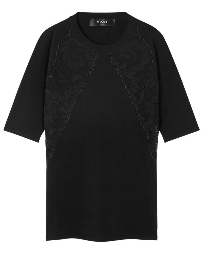 Versace T-Shirt mit Spitzeneinsätzen Schwarz