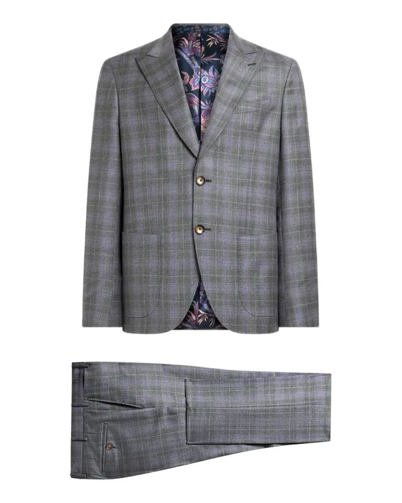 Etro single-breasted wool and cashmere suit with check motif - Grau Grau
