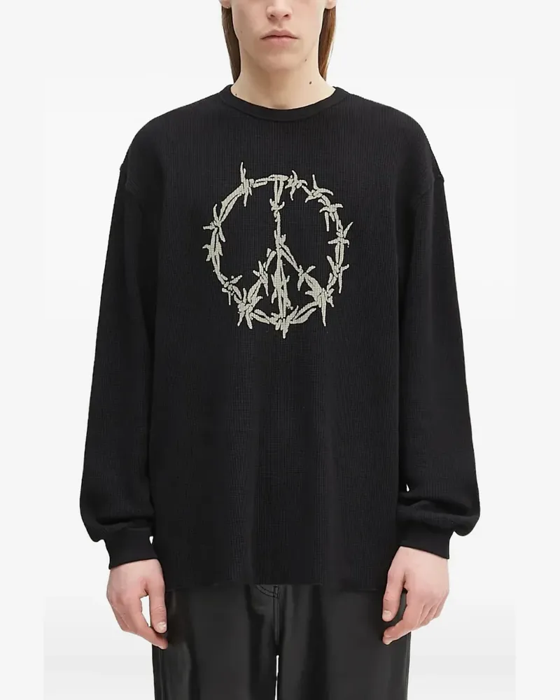 Aries Langarmshirt in Waffelstrick - Schwarz Schwarz