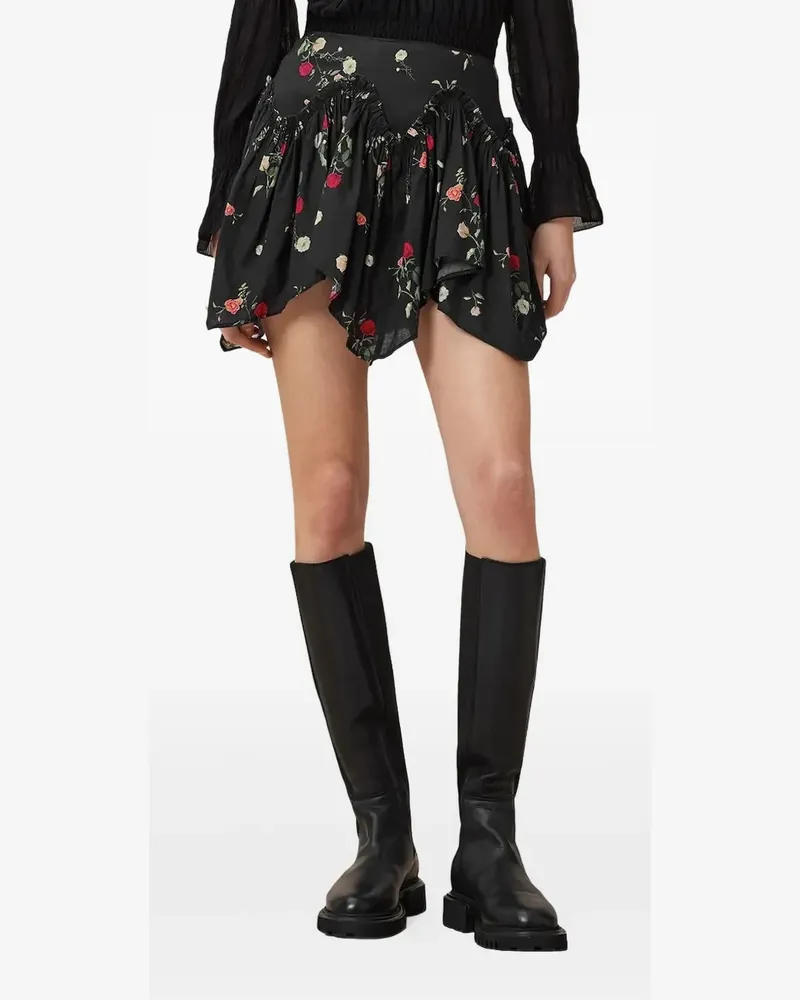 AllSaints Gerüschter Rock mit Blumen-Print - Schwarz Schwarz