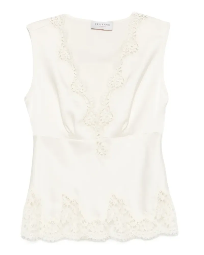 Ermanno Scervino lace-trim satin top - Nude Nude