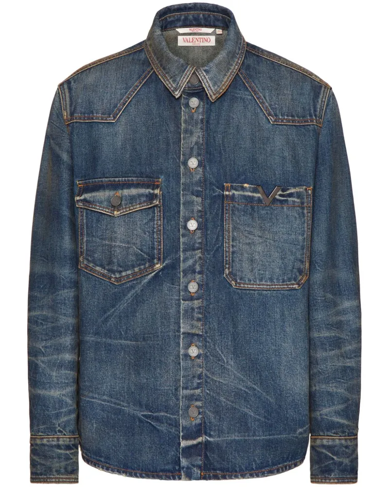 Valentino Garavani Jeanshemd mit V-Detail - Blau Blau