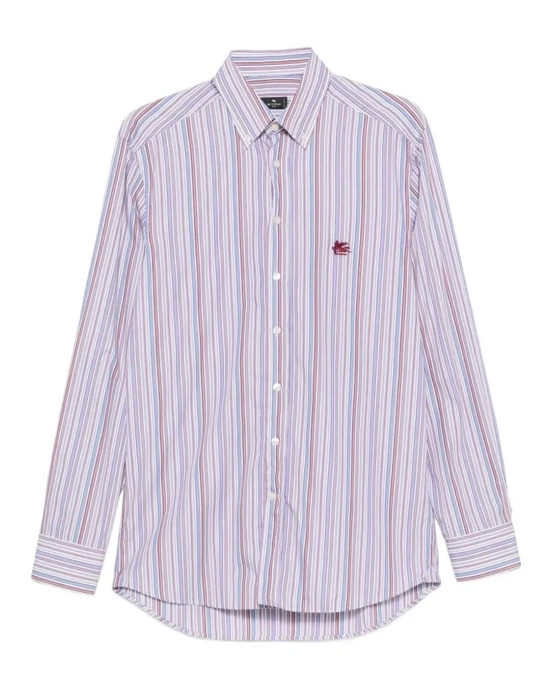 Etro Gestreiftes Hemd mit Logo-Stickerei - Weiß Weiß