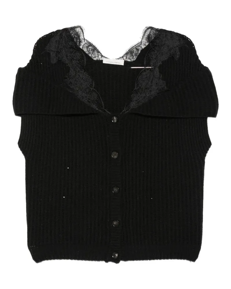 Liviana Conti lace-trim sleeveless cardigan - Schwarz Schwarz