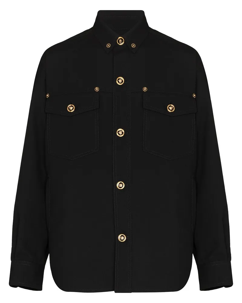 Versace Hemdjacke aus Gabardine Schwarz