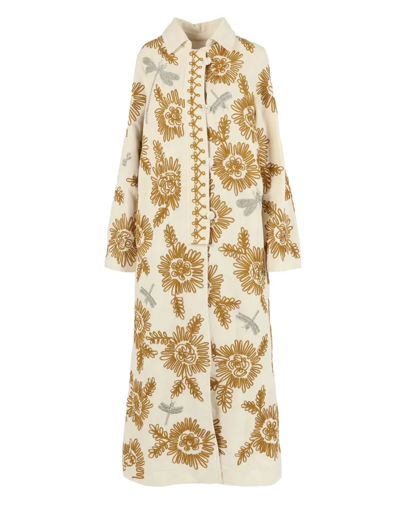 forte_forte velvet embroidered coat - Nude Nude