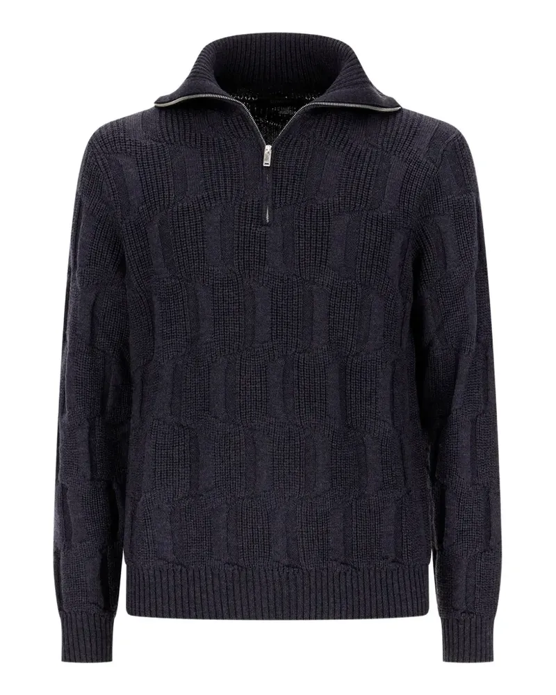 Zanone Strukturierter Strickpullover mit Viertelreißverschluss - Blau Blau