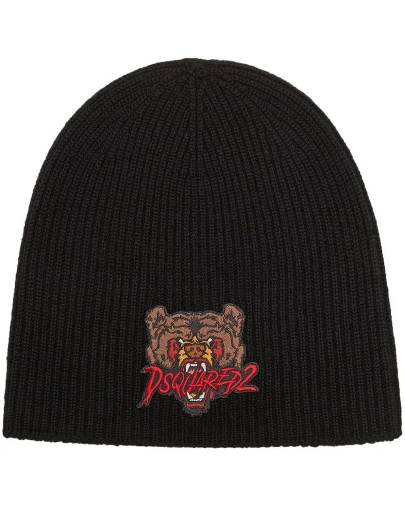 Dsquared2 Wollmütze mit Teddy-Applikation - Schwarz Schwarz