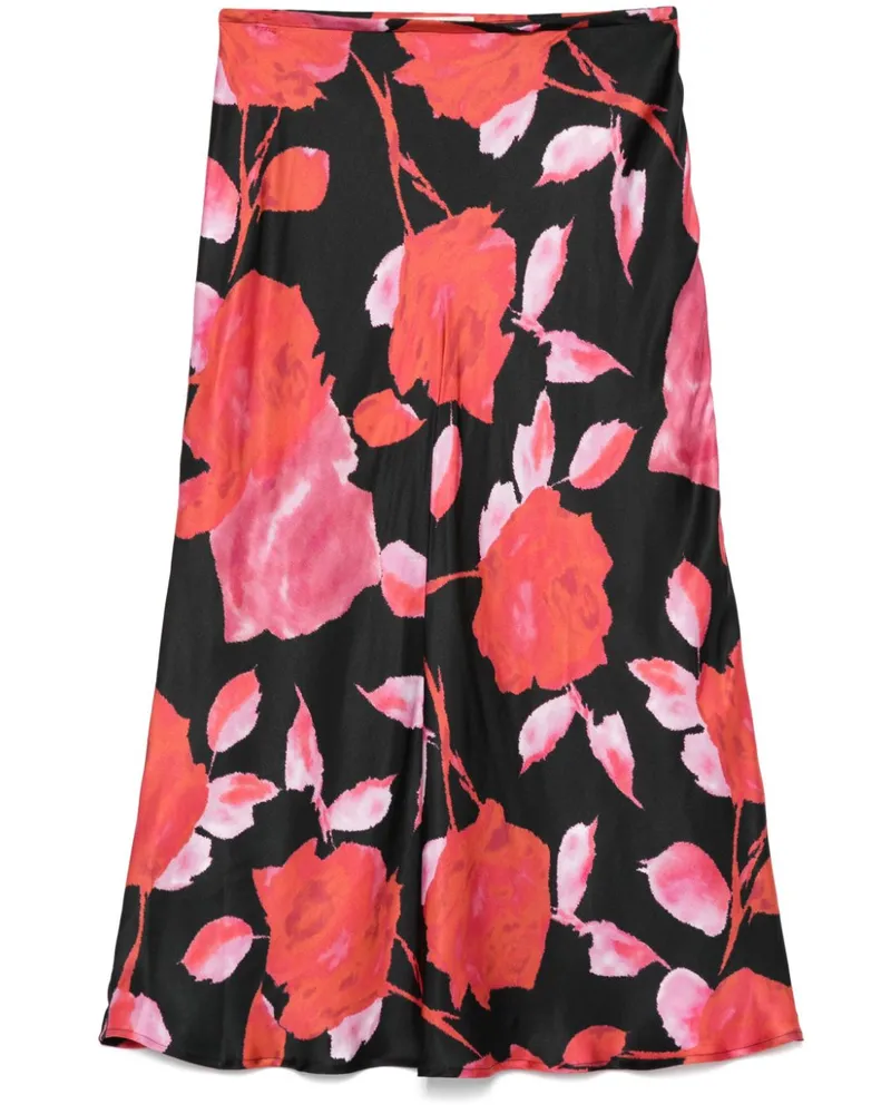 Blumarine Midirock mit Blumen-Print - Schwarz Schwarz