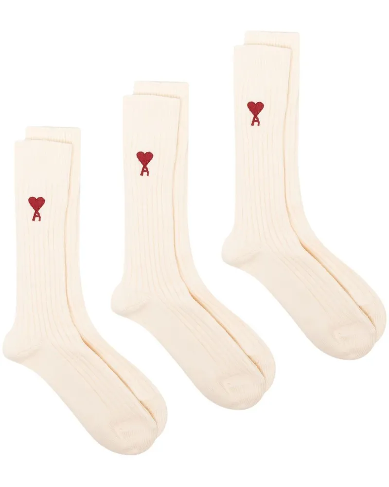 AMI Paris 3er-Pack Ami de Coeur Intarsien-Socken - Nude Nude
