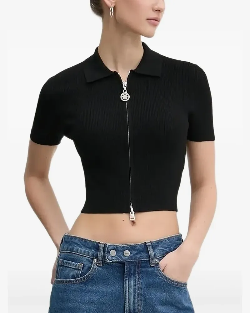 HUGO BOSS Geripptes Strickoberteil - Schwarz Schwarz