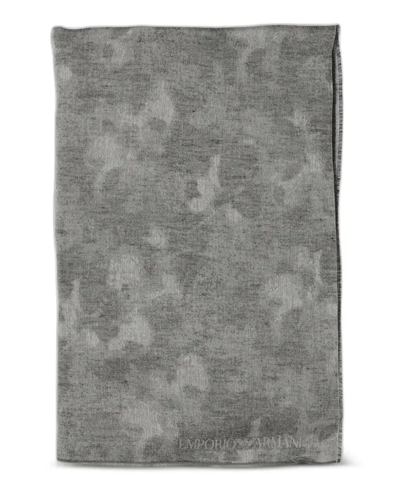 Emporio Armani Ausgefranster Schal mit Jacquard-Logo - Grau Grau