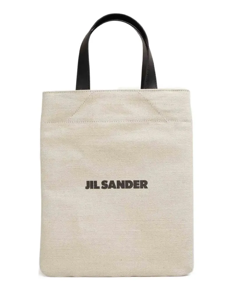Jil Sander logo-printed leather-handles tote bag - Nude Nude