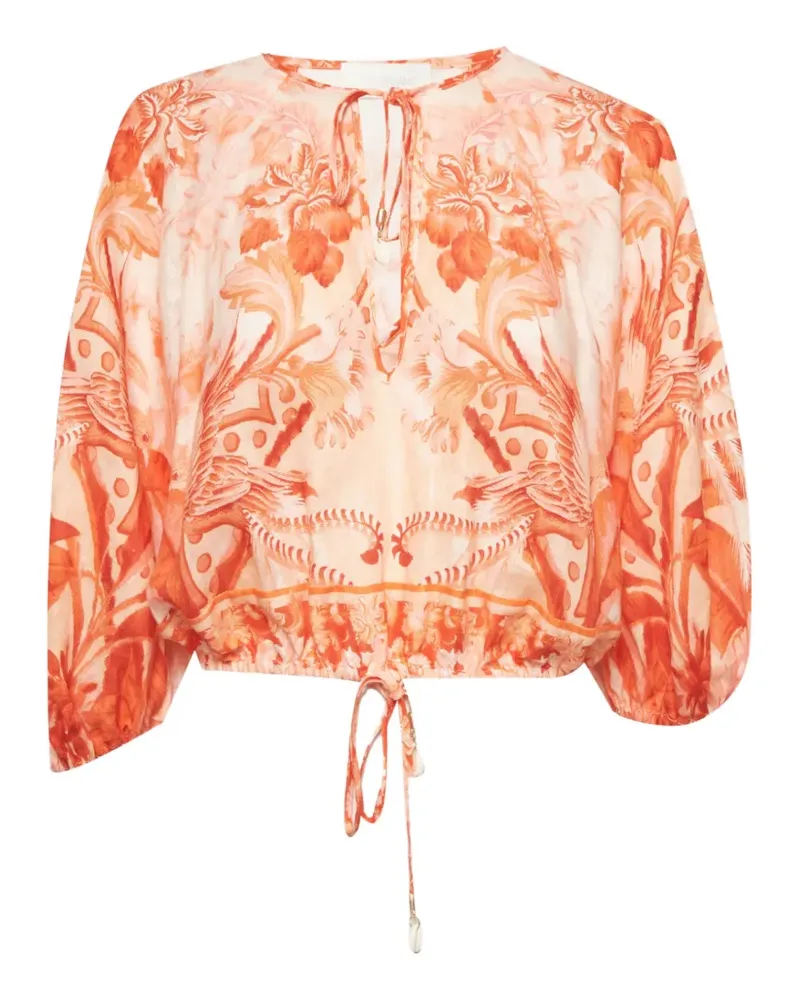 Zimmermann Lyre palm-print blouse - Nude Nude