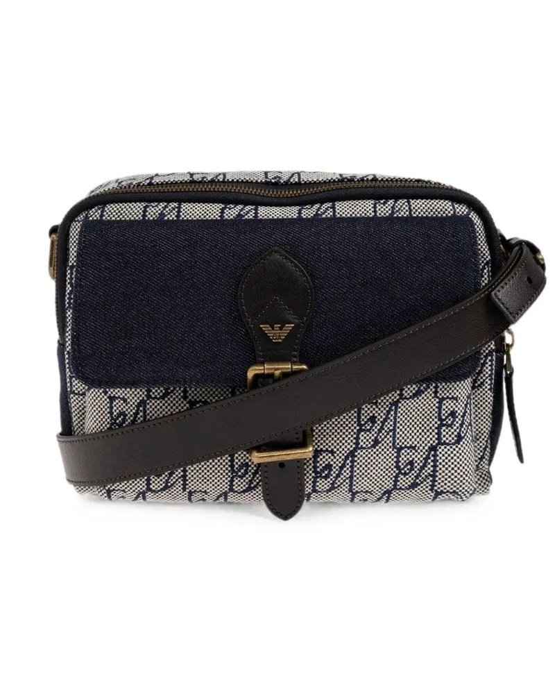 Emporio Armani monogram-print buckled messenger bag - Nude Nude