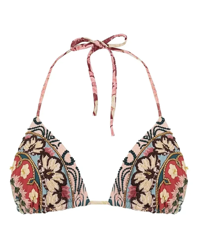 AGUA BENDITA Lolita floral-print embroidered bikini top - Rosa Rosa
